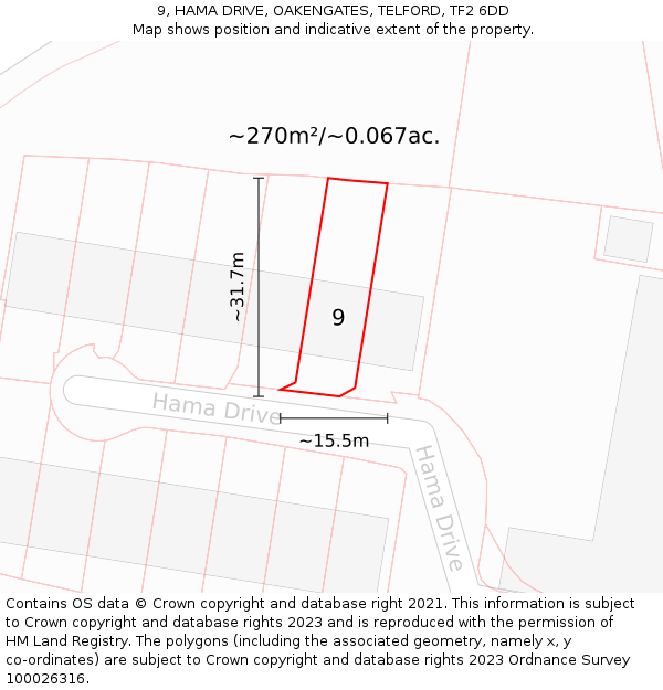 9, HAMA DRIVE, OAKENGATES, TELFORD, TF2 6DD: Plot and title map