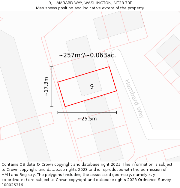 9, HAMBARD WAY, WASHINGTON, NE38 7RF: Plot and title map
