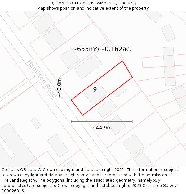 9, HAMILTON ROAD, NEWMARKET, CB8 0NQ: Plot and title map