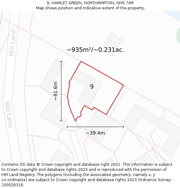 9, HAMLET GREEN, NORTHAMPTON, NN5 7AR: Plot and title map