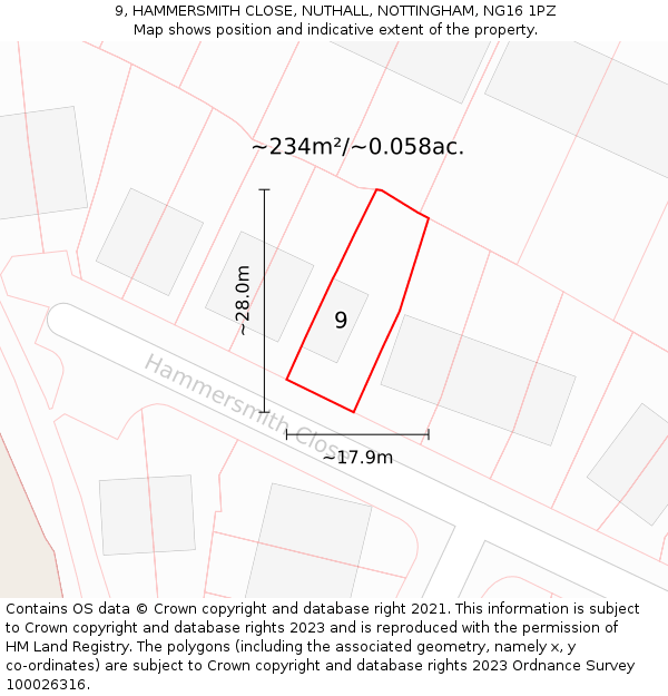 9, HAMMERSMITH CLOSE, NUTHALL, NOTTINGHAM, NG16 1PZ: Plot and title map