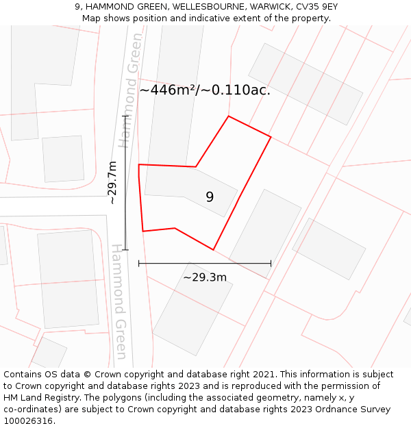 9, HAMMOND GREEN, WELLESBOURNE, WARWICK, CV35 9EY: Plot and title map