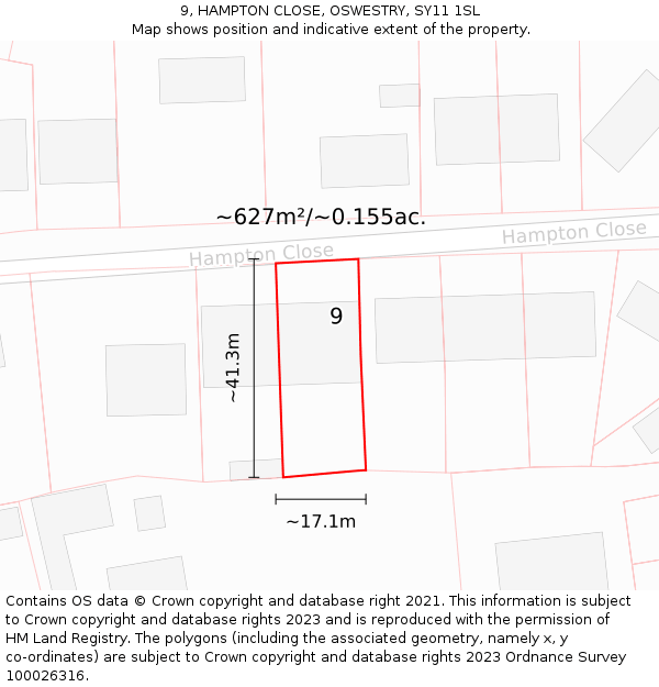 9, HAMPTON CLOSE, OSWESTRY, SY11 1SL: Plot and title map