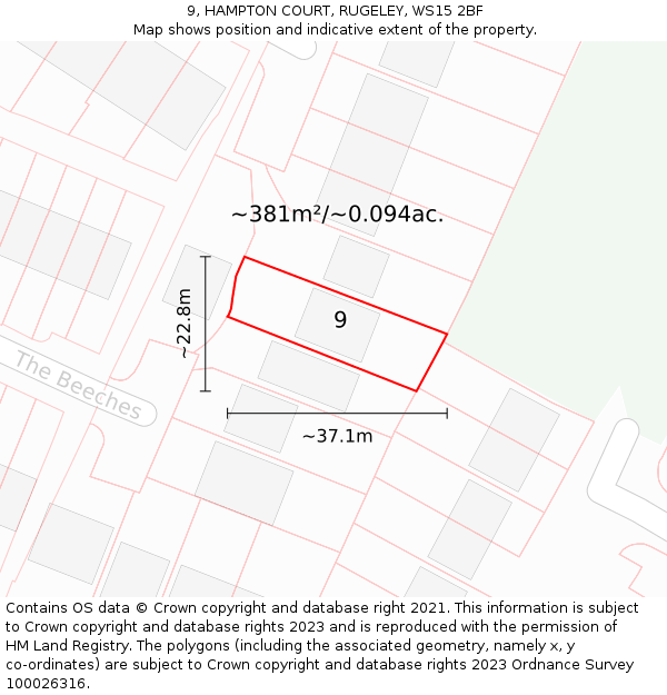 9, HAMPTON COURT, RUGELEY, WS15 2BF: Plot and title map