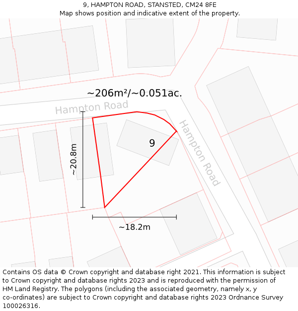 9, HAMPTON ROAD, STANSTED, CM24 8FE: Plot and title map