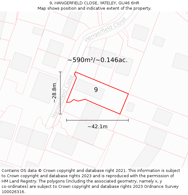 9, HANGERFIELD CLOSE, YATELEY, GU46 6HR: Plot and title map