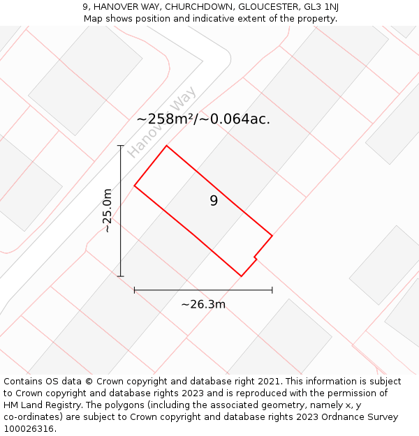 9, HANOVER WAY, CHURCHDOWN, GLOUCESTER, GL3 1NJ: Plot and title map