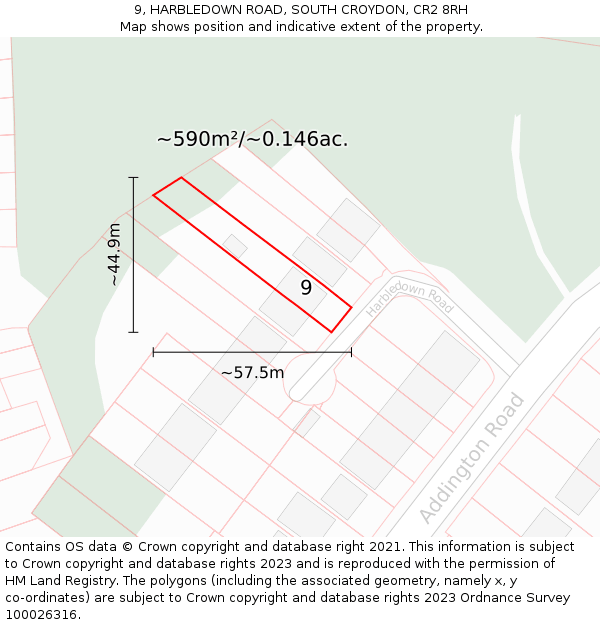 9, HARBLEDOWN ROAD, SOUTH CROYDON, CR2 8RH: Plot and title map