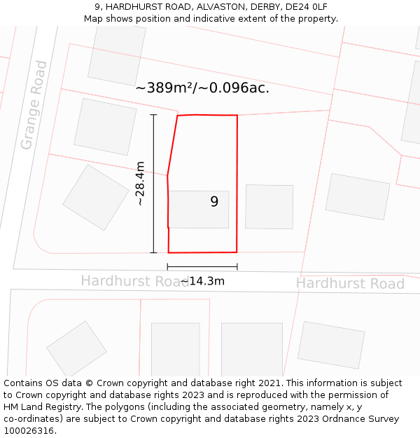 9, HARDHURST ROAD, ALVASTON, DERBY, DE24 0LF: Plot and title map