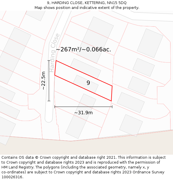 9, HARDING CLOSE, KETTERING, NN15 5DQ: Plot and title map