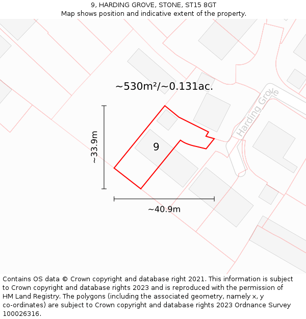 9, HARDING GROVE, STONE, ST15 8GT: Plot and title map