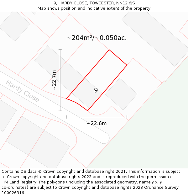 9, HARDY CLOSE, TOWCESTER, NN12 6JS: Plot and title map