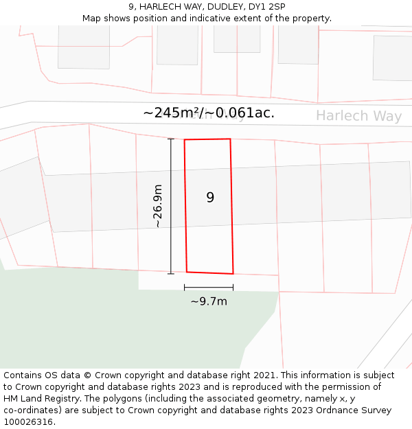 9, HARLECH WAY, DUDLEY, DY1 2SP: Plot and title map