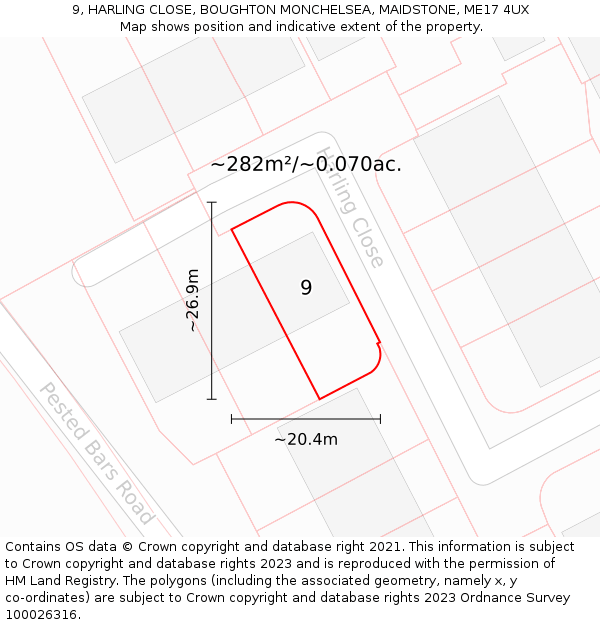 9, HARLING CLOSE, BOUGHTON MONCHELSEA, MAIDSTONE, ME17 4UX: Plot and title map