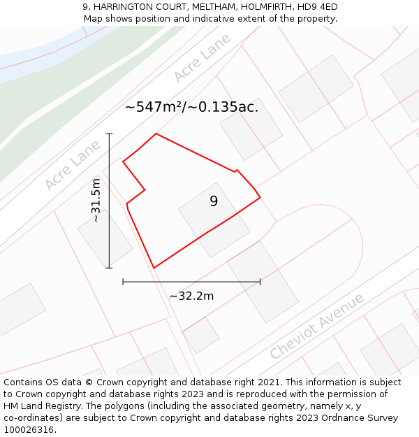 9, HARRINGTON COURT, MELTHAM, HOLMFIRTH, HD9 4ED: Plot and title map