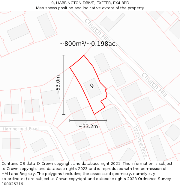 9, HARRINGTON DRIVE, EXETER, EX4 8PD: Plot and title map