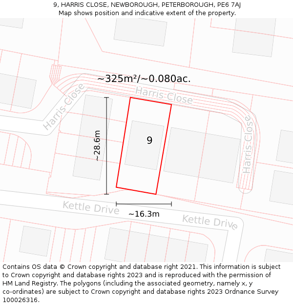 9, HARRIS CLOSE, NEWBOROUGH, PETERBOROUGH, PE6 7AJ: Plot and title map