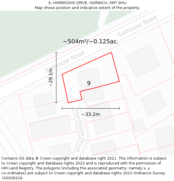 9, HARRISONS DRIVE, NORWICH, NR7 9HU: Plot and title map