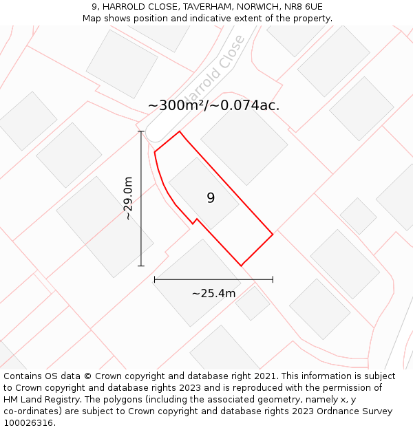 9, HARROLD CLOSE, TAVERHAM, NORWICH, NR8 6UE: Plot and title map