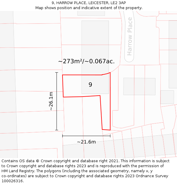 9, HARROW PLACE, LEICESTER, LE2 3AP: Plot and title map