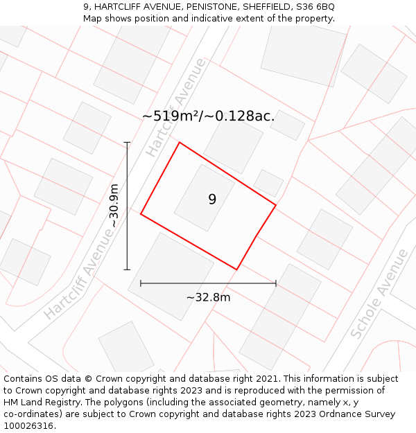 9, HARTCLIFF AVENUE, PENISTONE, SHEFFIELD, S36 6BQ: Plot and title map