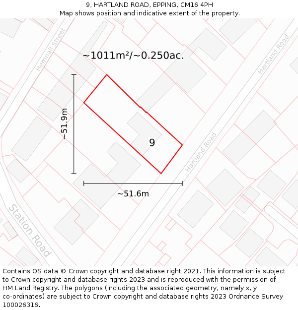 9, HARTLAND ROAD, EPPING, CM16 4PH: Plot and title map