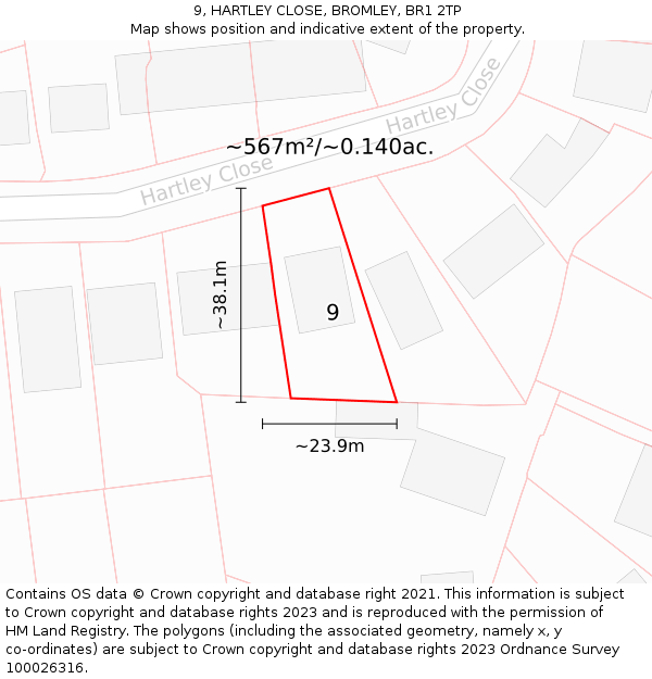 9, HARTLEY CLOSE, BROMLEY, BR1 2TP: Plot and title map