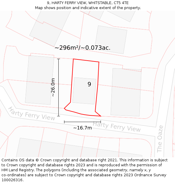 9, HARTY FERRY VIEW, WHITSTABLE, CT5 4TE: Plot and title map