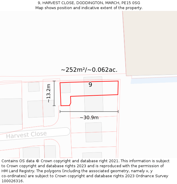 9, HARVEST CLOSE, DODDINGTON, MARCH, PE15 0SG: Plot and title map