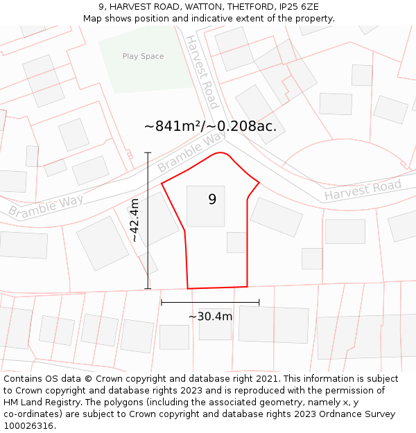 9, HARVEST ROAD, WATTON, THETFORD, IP25 6ZE: Plot and title map