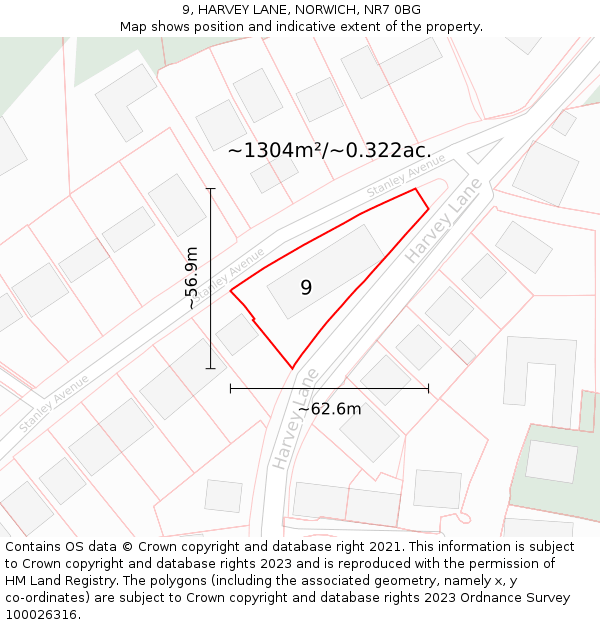 9, HARVEY LANE, NORWICH, NR7 0BG: Plot and title map