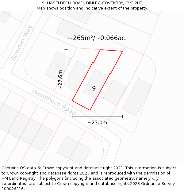 9, HASELBECH ROAD, BINLEY, COVENTRY, CV3 2HT: Plot and title map