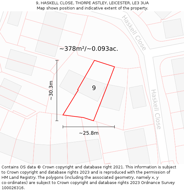 9, HASKELL CLOSE, THORPE ASTLEY, LEICESTER, LE3 3UA: Plot and title map