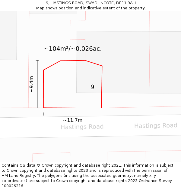 9, HASTINGS ROAD, SWADLINCOTE, DE11 9AH: Plot and title map