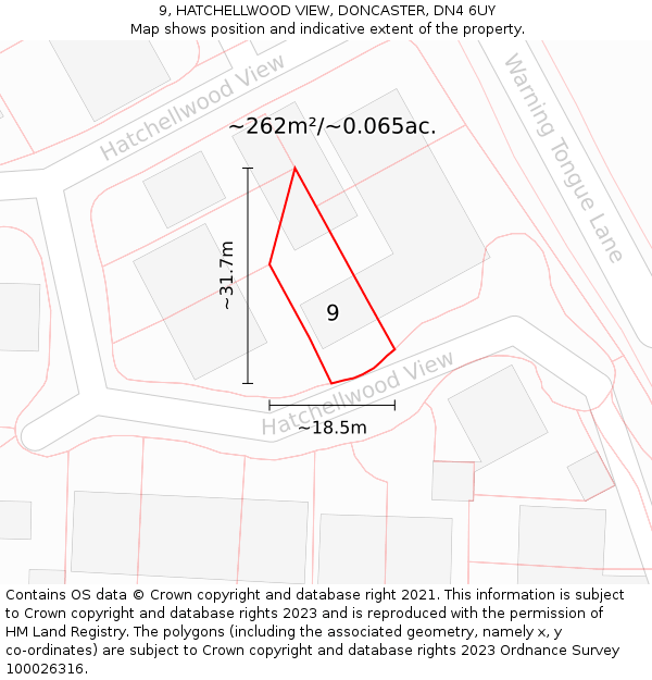 9, HATCHELLWOOD VIEW, DONCASTER, DN4 6UY: Plot and title map