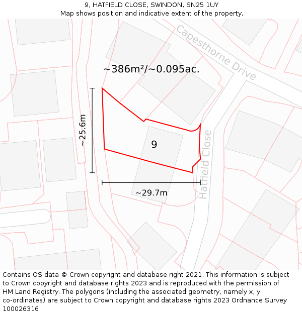 9, HATFIELD CLOSE, SWINDON, SN25 1UY: Plot and title map