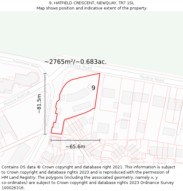 9, HATFIELD CRESCENT, NEWQUAY, TR7 1SL: Plot and title map
