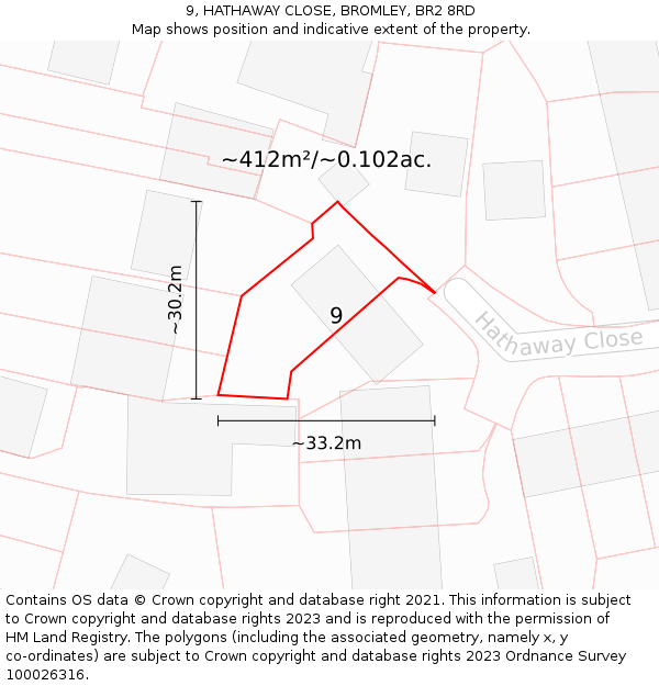 9, HATHAWAY CLOSE, BROMLEY, BR2 8RD: Plot and title map