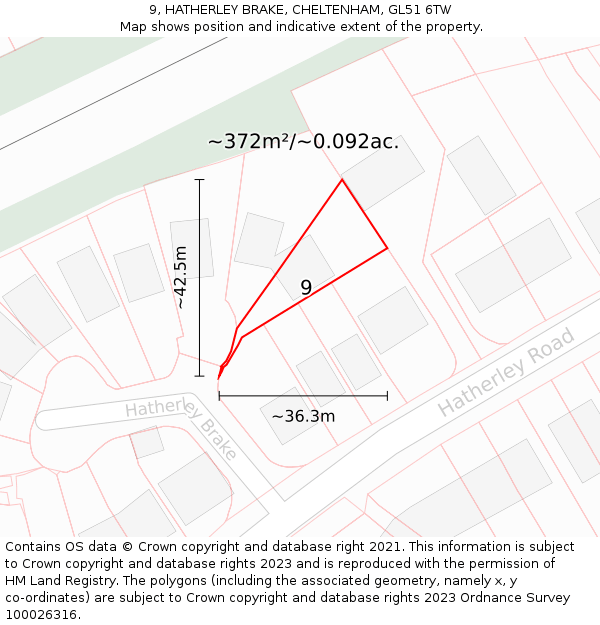 9, HATHERLEY BRAKE, CHELTENHAM, GL51 6TW: Plot and title map