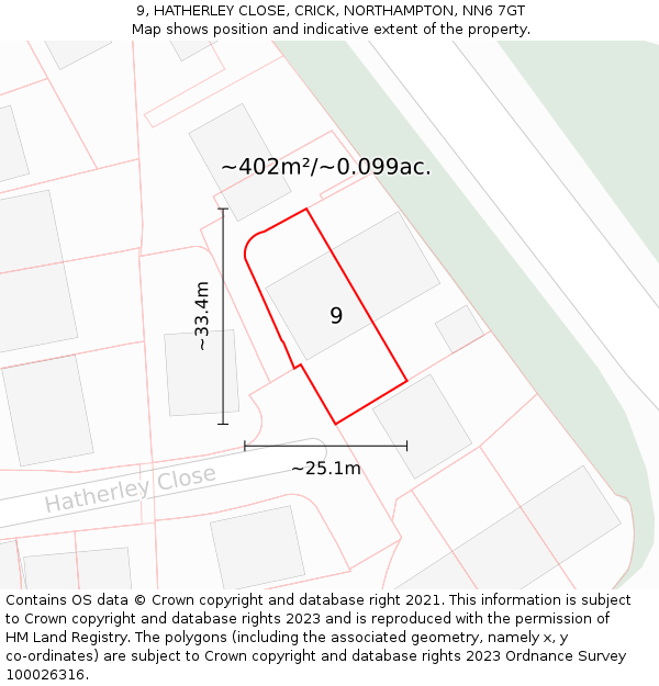 9, HATHERLEY CLOSE, CRICK, NORTHAMPTON, NN6 7GT: Plot and title map