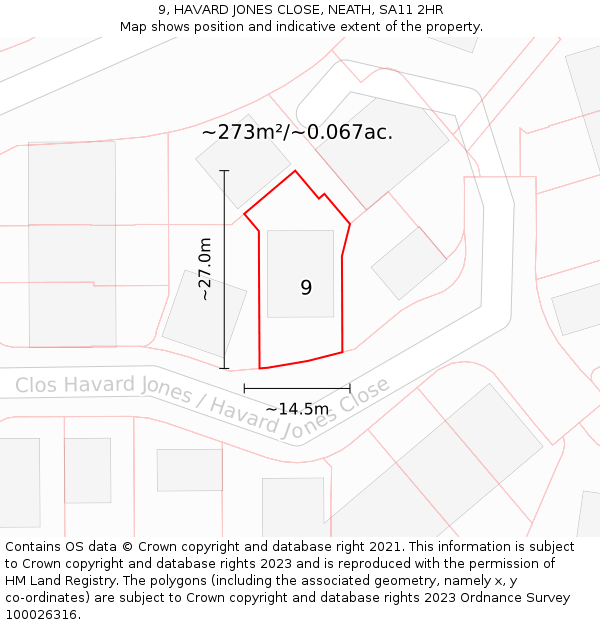 9, HAVARD JONES CLOSE, NEATH, SA11 2HR: Plot and title map