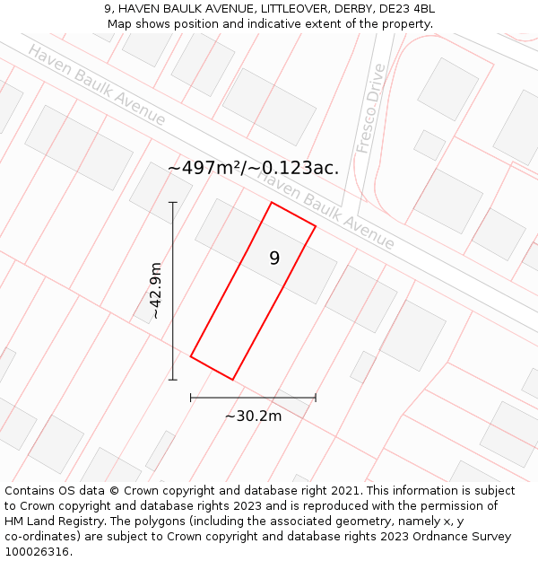 9, HAVEN BAULK AVENUE, LITTLEOVER, DERBY, DE23 4BL: Plot and title map