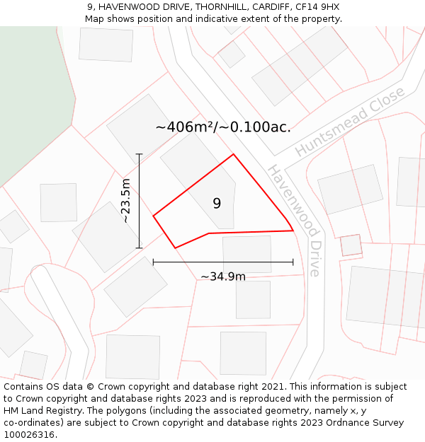 9, HAVENWOOD DRIVE, THORNHILL, CARDIFF, CF14 9HX: Plot and title map