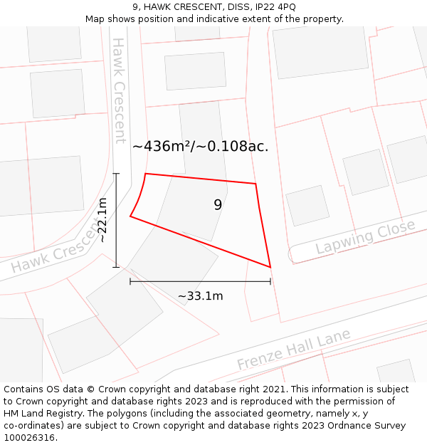 9, HAWK CRESCENT, DISS, IP22 4PQ: Plot and title map