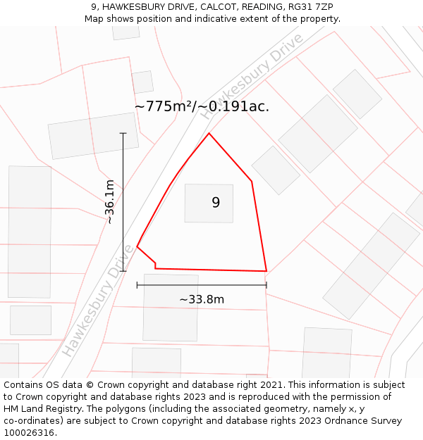 9, HAWKESBURY DRIVE, CALCOT, READING, RG31 7ZP: Plot and title map