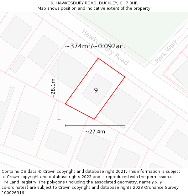 9, HAWKESBURY ROAD, BUCKLEY, CH7 3HR: Plot and title map