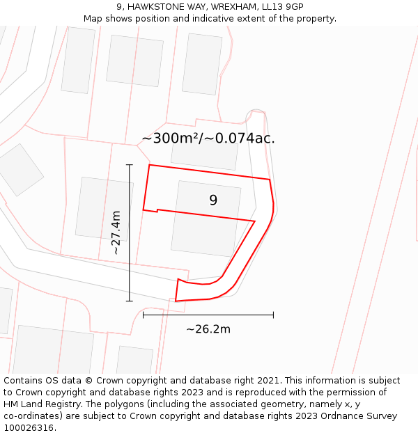 9, HAWKSTONE WAY, WREXHAM, LL13 9GP: Plot and title map