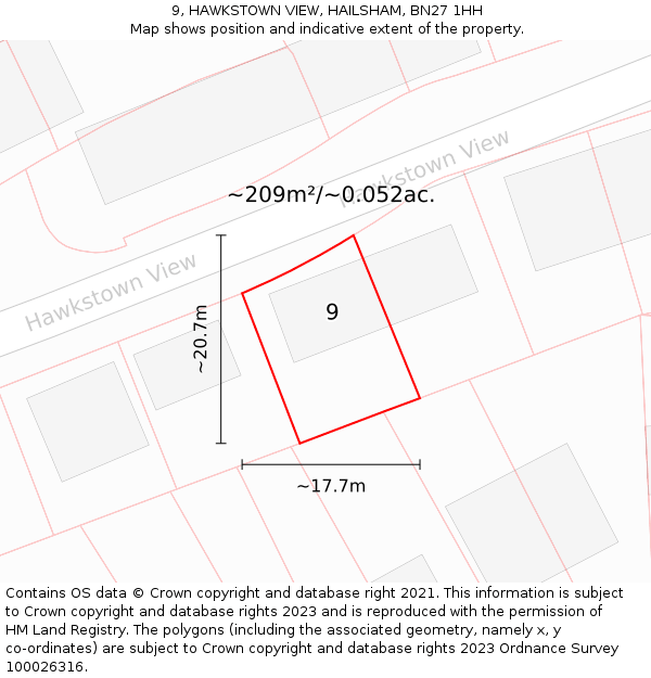 9, HAWKSTOWN VIEW, HAILSHAM, BN27 1HH: Plot and title map