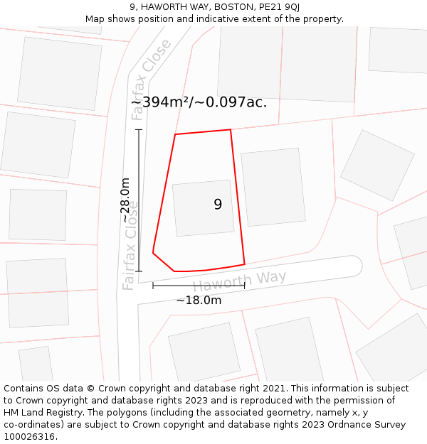 9, HAWORTH WAY, BOSTON, PE21 9QJ: Plot and title map