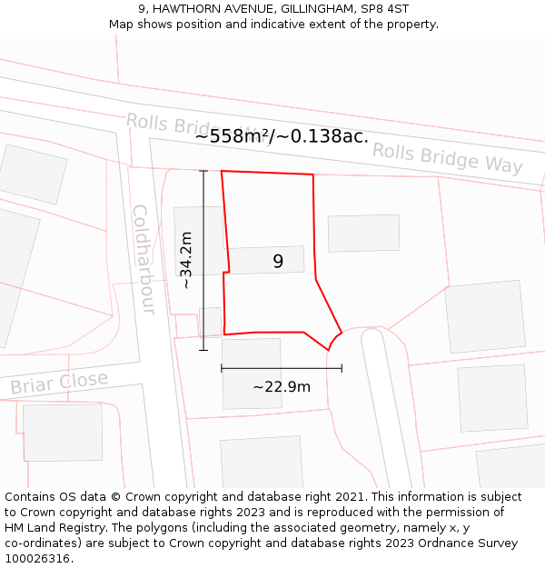 9, HAWTHORN AVENUE, GILLINGHAM, SP8 4ST: Plot and title map